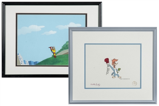 Lot of (2) Framed Hand Painted Original Production Cells of Woody Woodpecker (Signed by Walter Lantz) and Mighty Mouse - Signed by Walter Lantz 